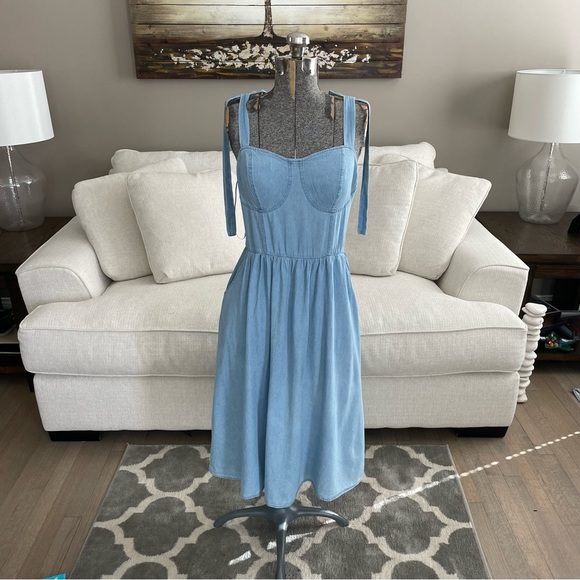 NWT XXL  LC Lauren Conrad, Jean jumper overall midi dress with pockets - Picture 6 of 11